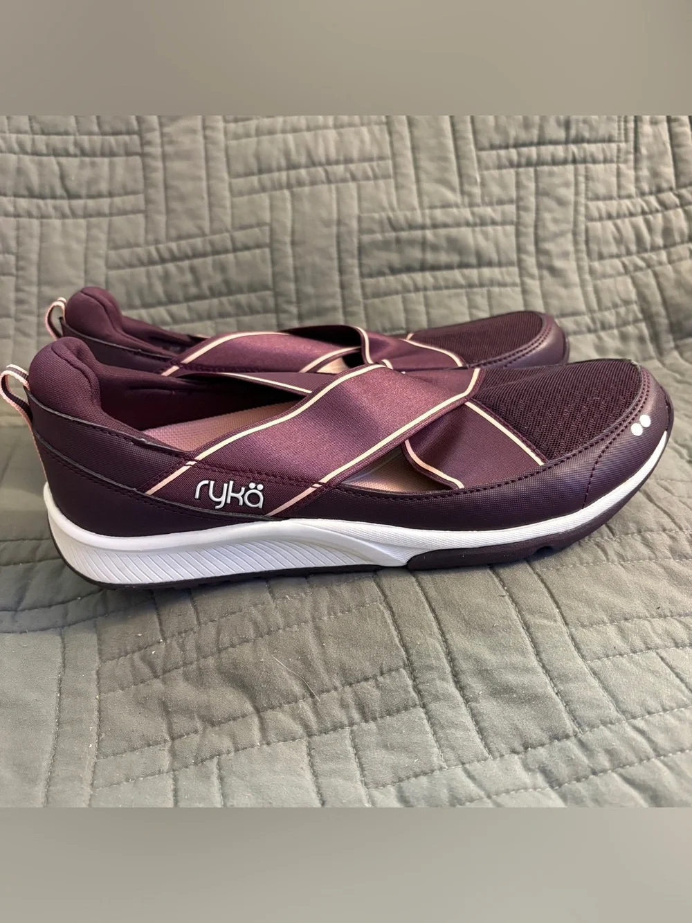 Ryka Women's Slip-On Athletic Shoe in Plum with Pink Trim